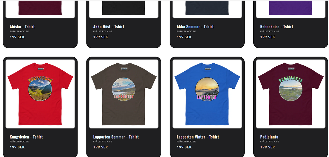 Uppdaterade priser på tshirts och nya uppkommande kollektioner